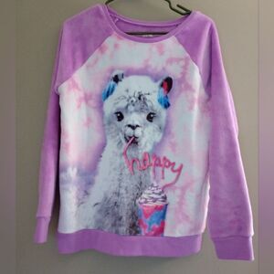 Justice Purple Happy Llama Super Soft Crewneck Sweater Size 18